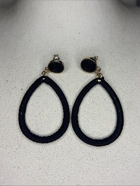 Hannah Black Teardrop Dangle Earrings with Gold Accents